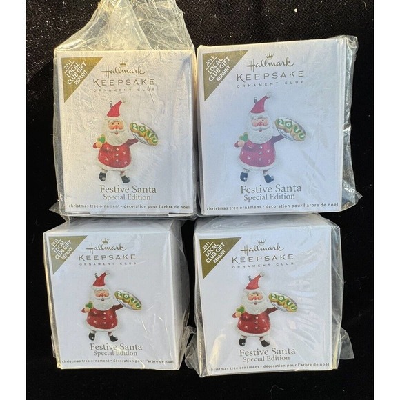 4 New Hallmark 2011 FESTIVE SANTA MINIATURE KEEPSAKE Ornaments All Repaints!